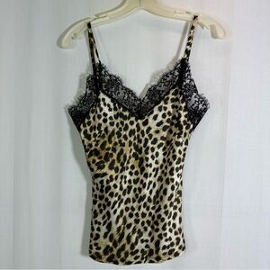 Nigel Curtiss 🌻 Silk Leopard Print Lace Trim Cami Top Sz XS